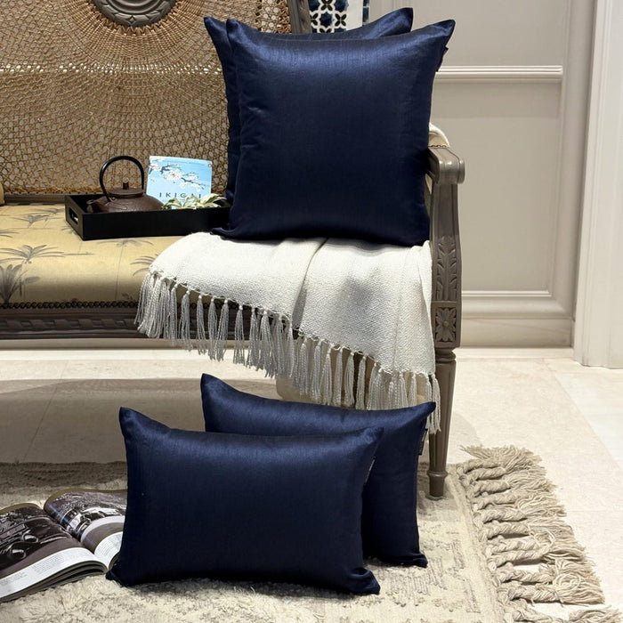 Navy Blue Luxury Pack of 2 - Navy Blue Art Silk Throw Pillow Cover