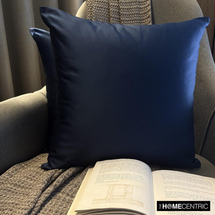 Navy Blue Satin Throw Pillow Cover - Navy Blue Slub Satin