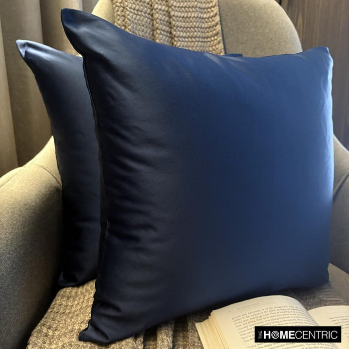 Navy Blue Satin Throw Pillow Cover - Navy Blue Slub Satin