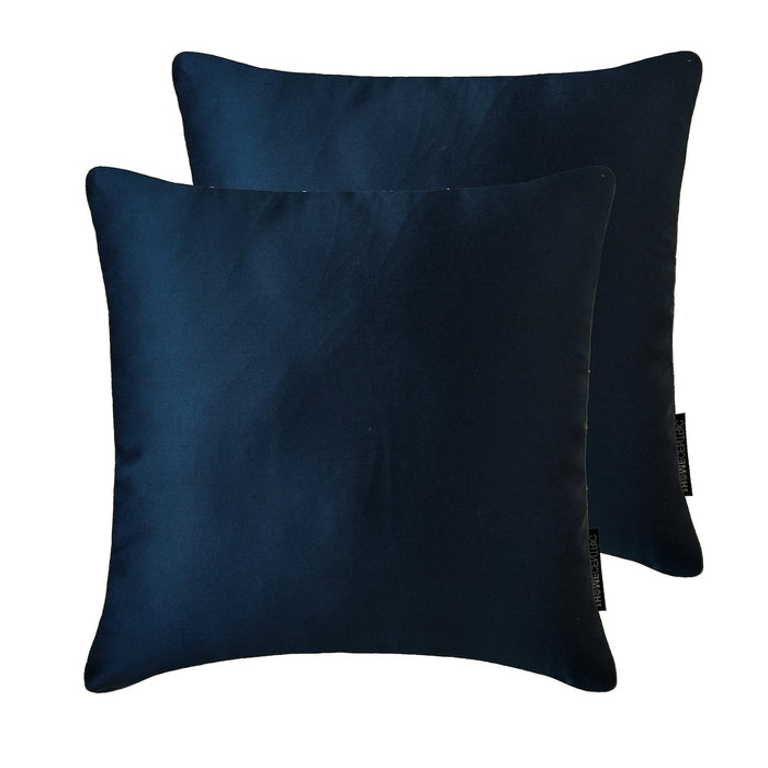 Navy Blue Slub Satin Throw Pillow Cover