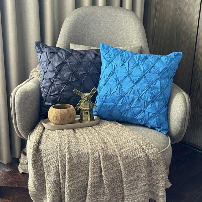 Navy Companioins - Navy Blue Taffeta Throw Pillow Cover
