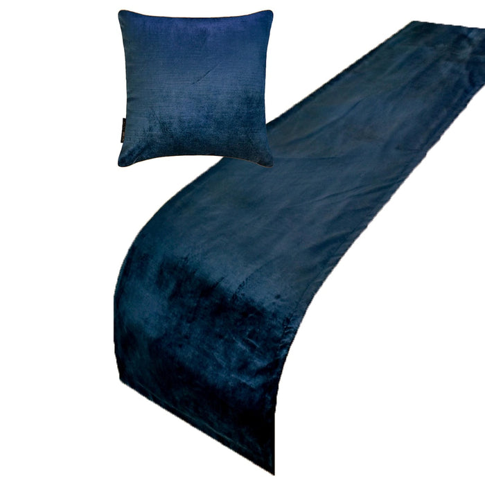Navy Velvet Plush Decorative Bed Runner and Pillow Cover