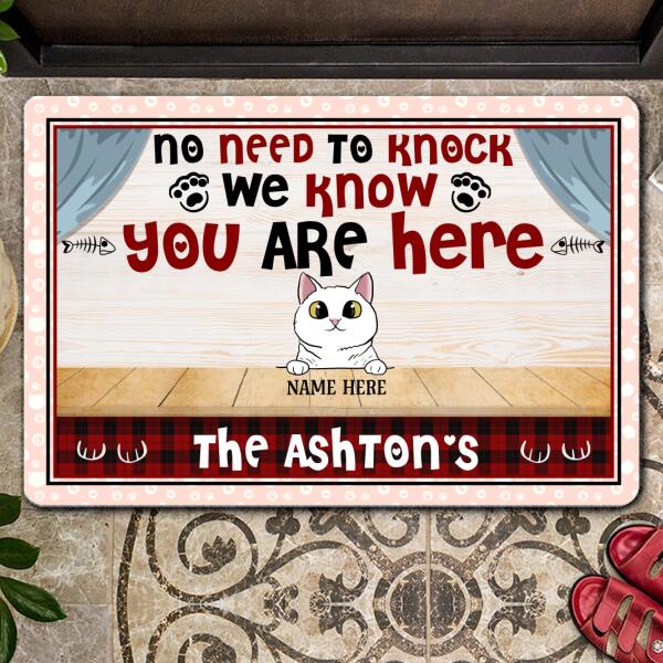No Need To Knock We Know You Are Here - Pink Around - Personalized Cat Doormat