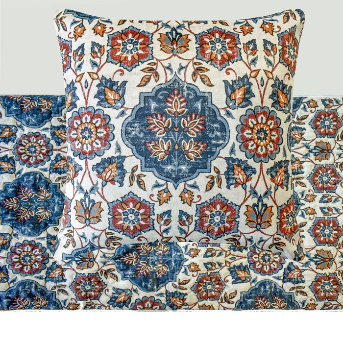 Noori - Velvet Blue Decorative Bed Runner and Pillow Cover