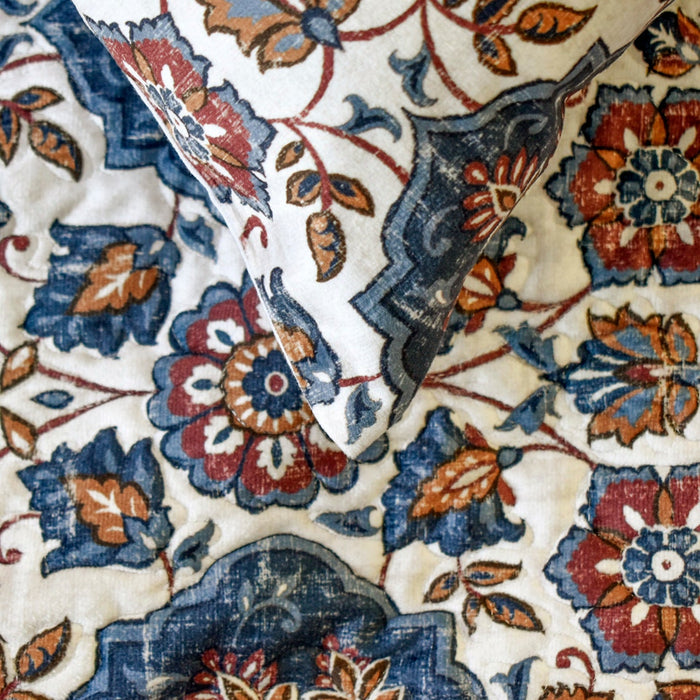 Noori - Velvet Blue Decorative Bed Runner and Pillow Cover