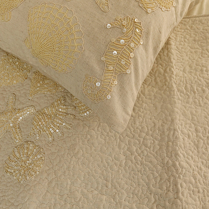Off To The Sea - Linen Beige Decorative Bed Runner and Pillow Cover