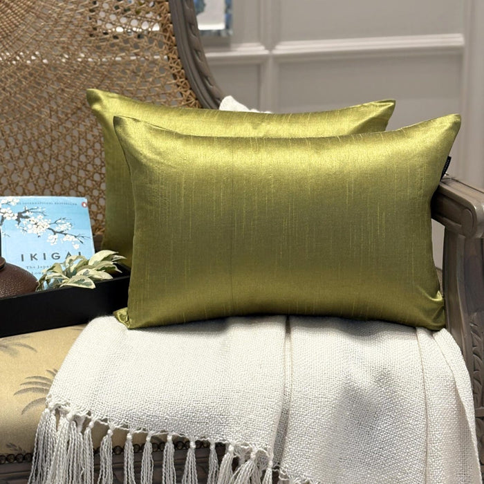 Olive Green Luxury Pack of 2 - Olive Green Art Silk Throw Pillow Cover