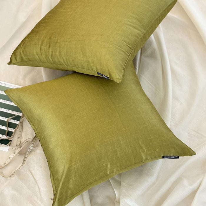 Olive Green Luxury Pack of 2 - Olive Green Art Silk Throw Pillow Cover