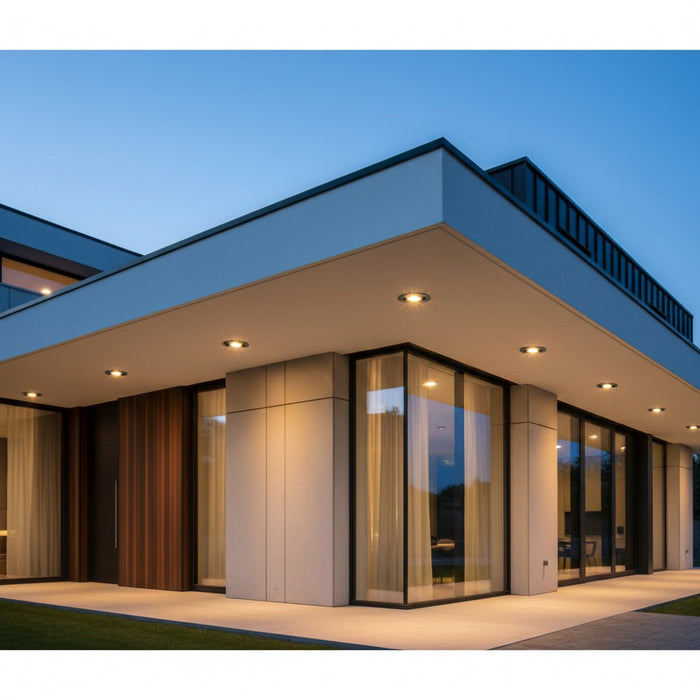 IP65 spotlight in the soffit of a modern house