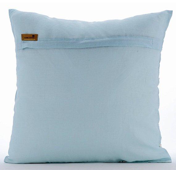 Open To The Sky - Light Blue Cotton Linen Decorative Euro Sham