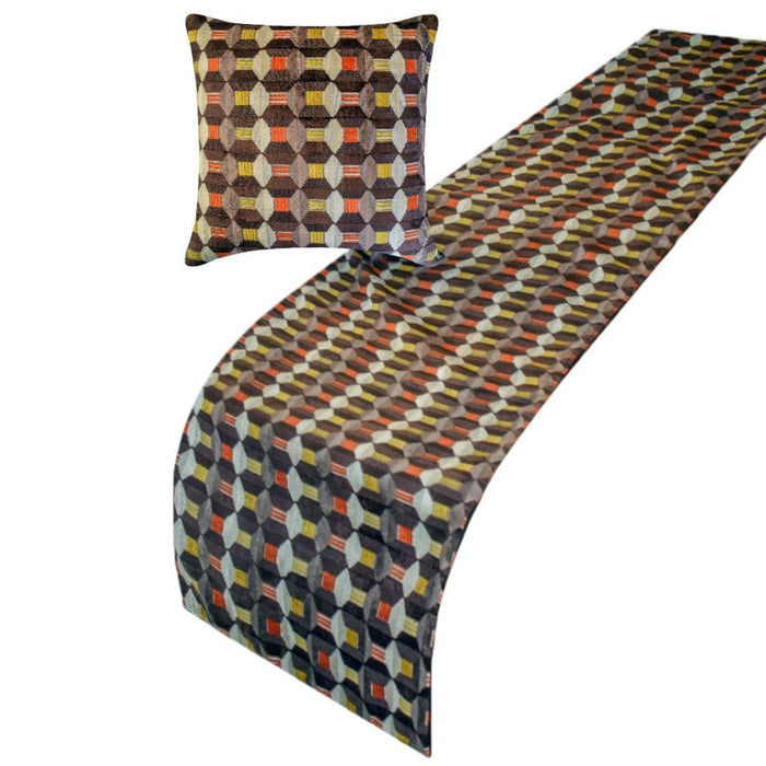 Orange Patterns - Velvet Orange Decorative Bed Runner and Pillow Cover