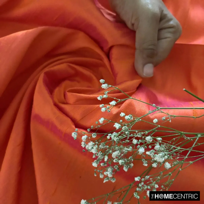 Orange, Pink 100% Pure Silk Dupioni Fabric By The Yard