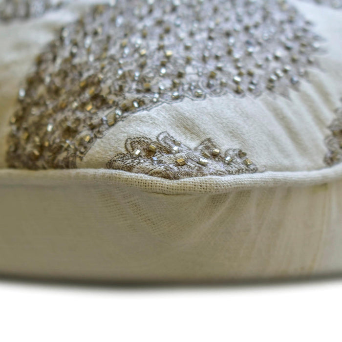 Paisley Silver Queen - Silver Jacquard Throw Pillow Cover