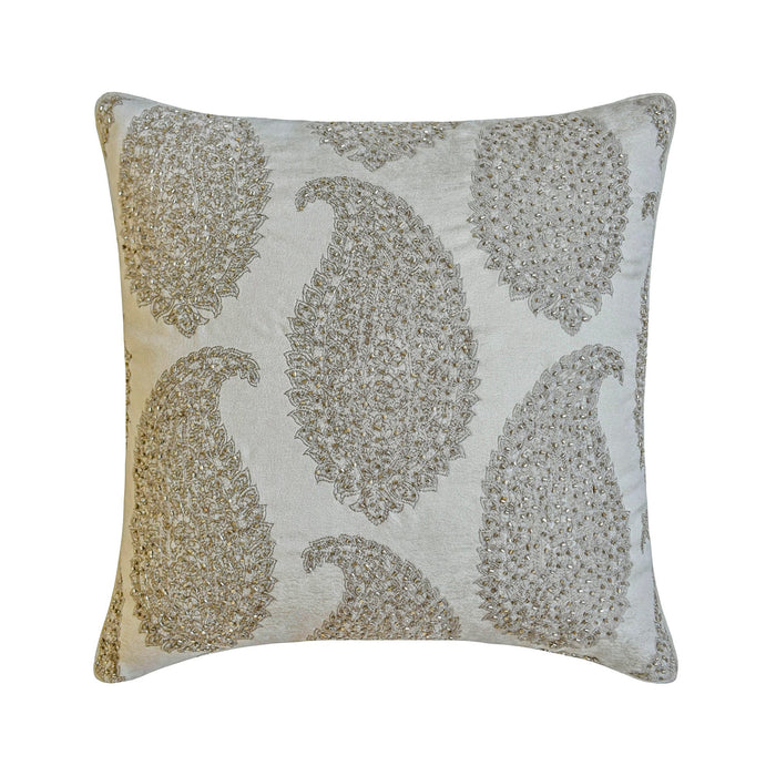 Paisley Silver Queen - Silver Jacquard Throw Pillow Cover