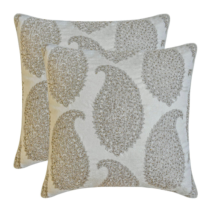 Paisley Silver Queen - Silver Jacquard Throw Pillow Cover