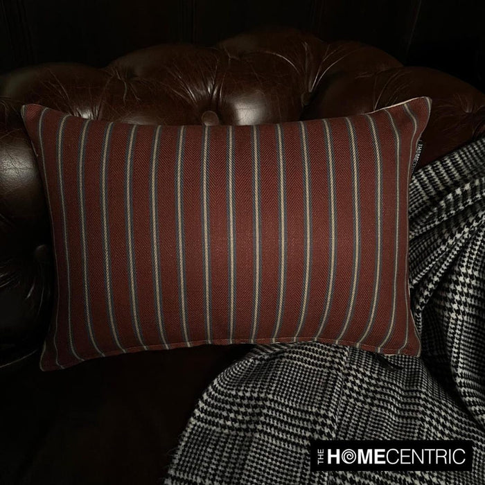Parallel Stripes - Red Cotton Decorative Oblong Lumbar Pillow Cover