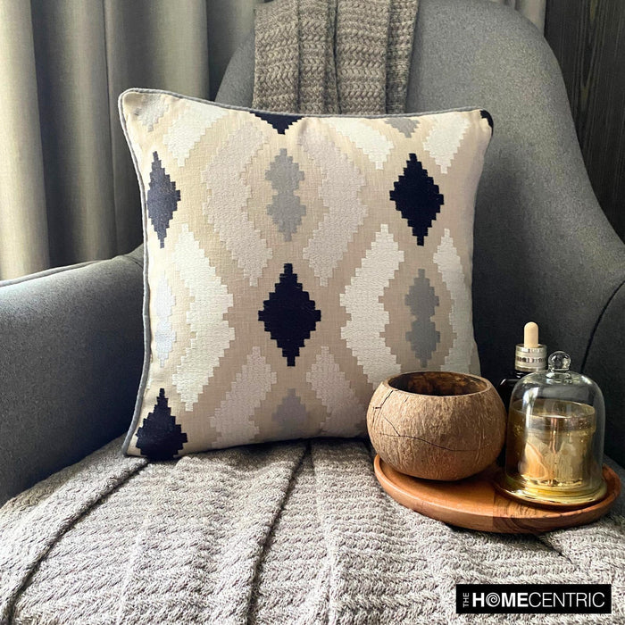 Paternella - Beige Cotton Throw Pillow Cover