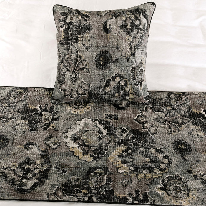 Paved Damask - Black & Grey Velvet Decorative Bed Runner and Pillow Cover