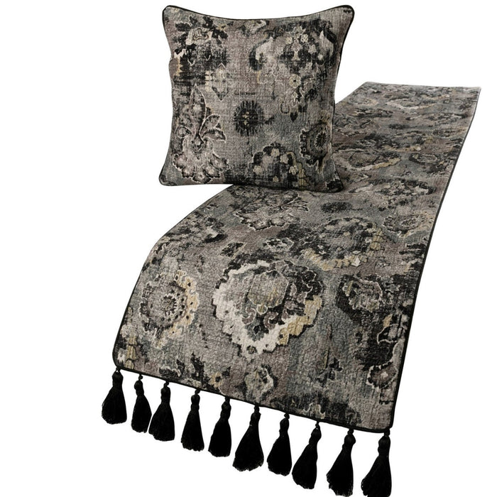 Paved Damask - Black & Grey Velvet Decorative Bed Runner and Pillow Cover