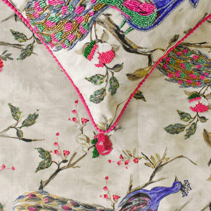 Pavo Paradiso - Cotton Pink & Purple Decorative Bed Runner and Pillow Cover