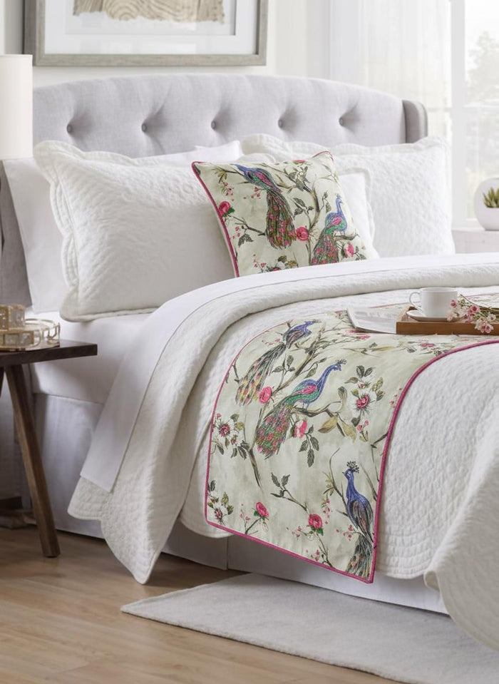 Pavo Paradiso - Cotton Pink & Purple Decorative Bed Runner and Pillow Cover