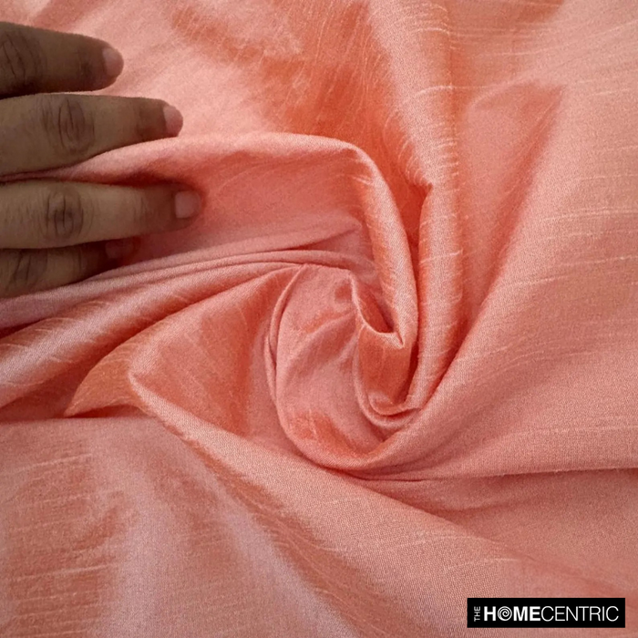 Peach And Coral Art Silk / Faux Silk Fabric By The Yard