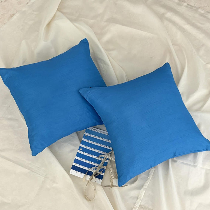 Peacock Blue Luxury Pack of 2 - Peacock Blue Art Silk Throw Pillow Cover