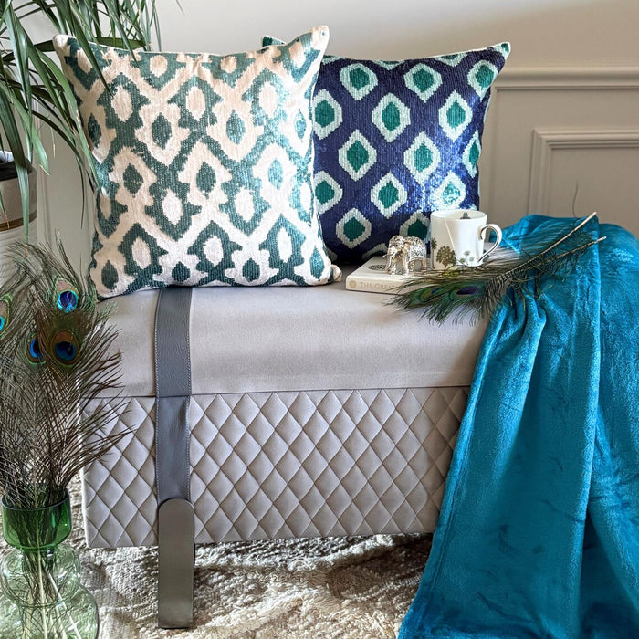 Peacock Insights - Teal Blue Velvet Decorative Euro Sham