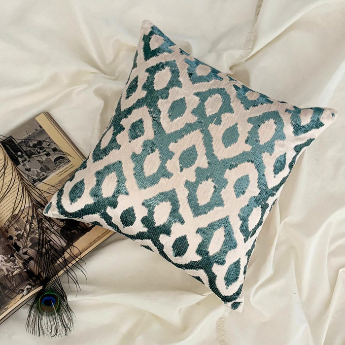 Peacock Insights - Teal Blue Velvet Throw Pillow Cover