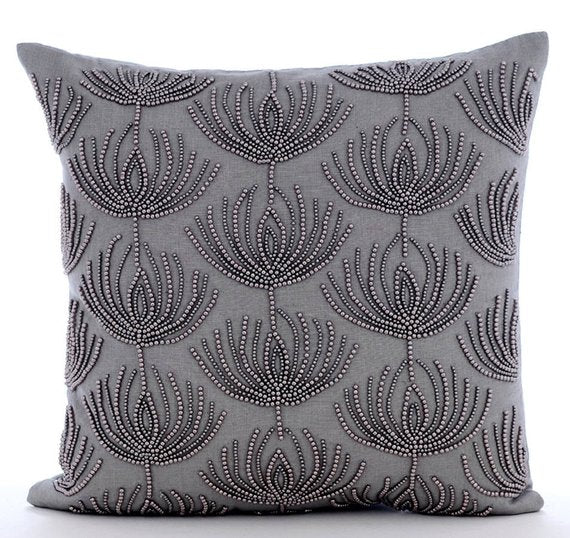 Pearl Harvest - Gray Cotton Linen Decorative Euro Sham