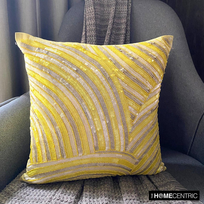 Pearly Yellow - Yellow Art Silk Throw Pillow Cover