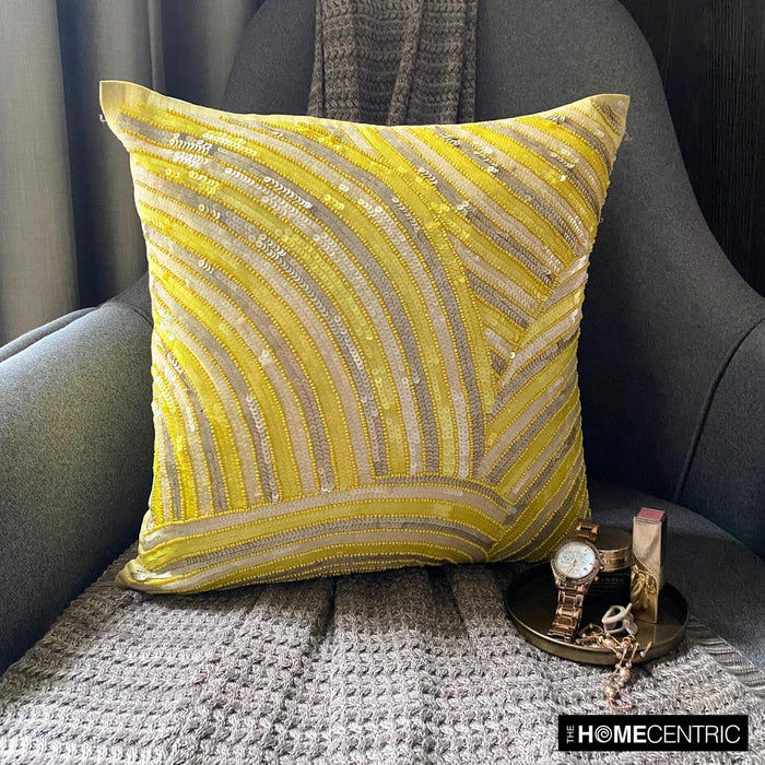 Pearly Yellow - Yellow Art Silk Throw Pillow Cover