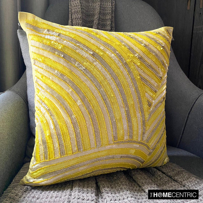 Pearly Yellow - Yellow Art Silk Throw Pillow Cover