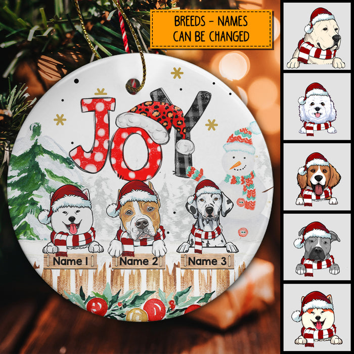 Personalised Joy Xmas Pattern Word-art Circle Ceramic Ornament - Personalized Dog Lovers Decorative Christmas Ornament