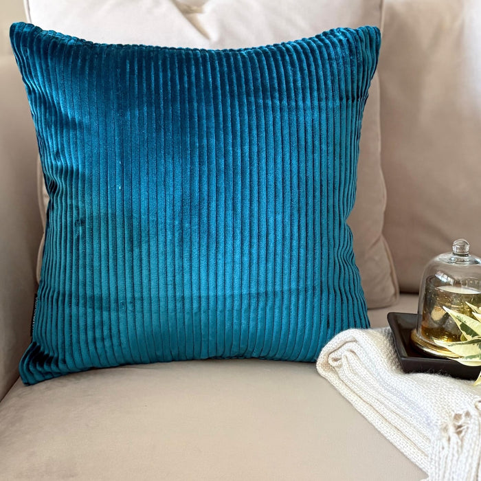 Petrol Blue Lines Throw Pillow Cover