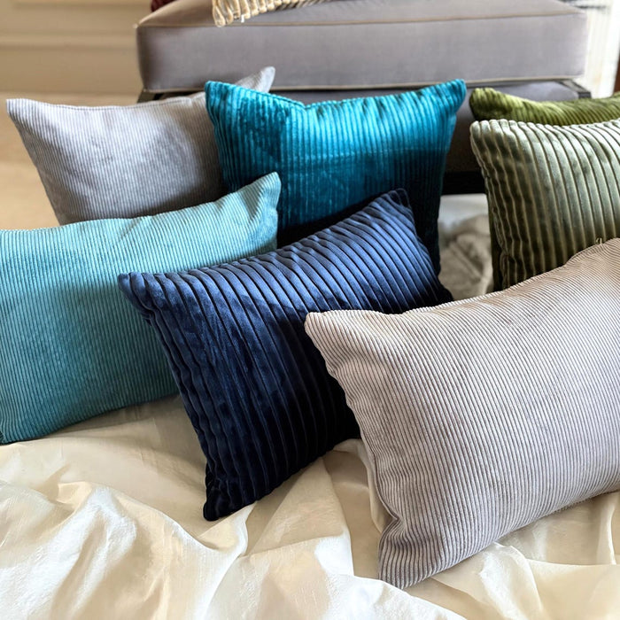 Petrol Blue Velvet Throw Pillow Cover - Petrol Blue Lines