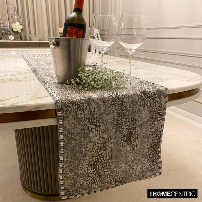 Pewter Python - Silver Faux Leather Decorative Table Runner