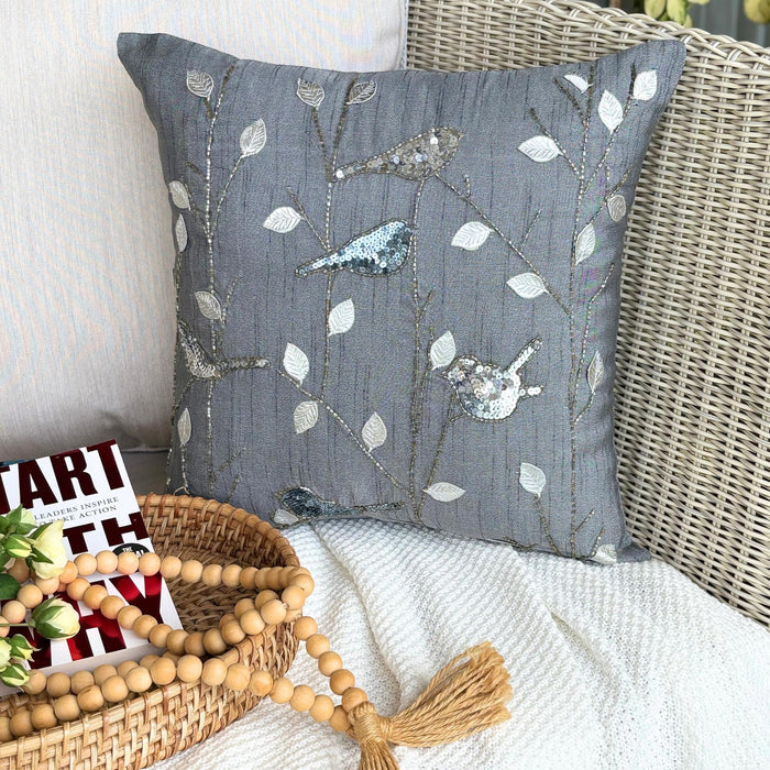 Pigeon Story - Gray Art Silk Decorative Euro Sham