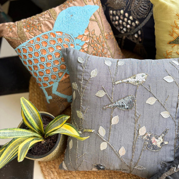 Pigeon Story - Gray Art Silk Decorative Euro Sham