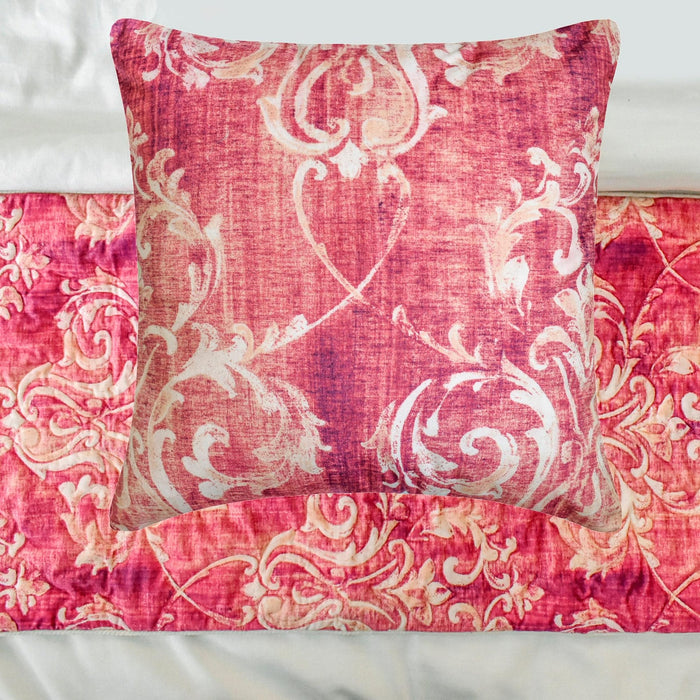 Pink Dalliance - Velvet Pink Decorative Bed Runner and Pillow Cover