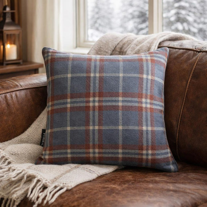 Plaidscape Blue - Blue Velvet Winter Plaid  Throw Pillow Cover