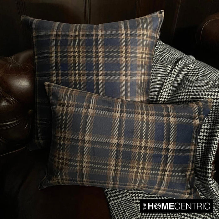 Plaidscape Navy - Navy Blue Velvet Winter Plaid  Throw Pillow Cover