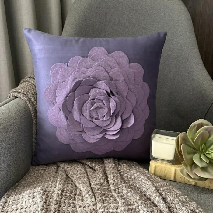 Plum Rose - Purple Faux Suede Throw Pillow Cover