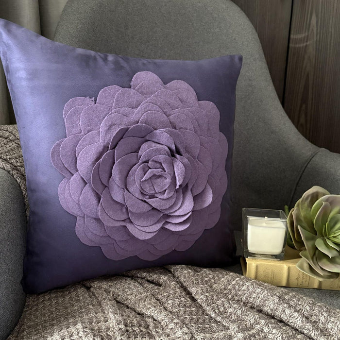 Plum Rose - Purple Faux Suede Throw Pillow Cover