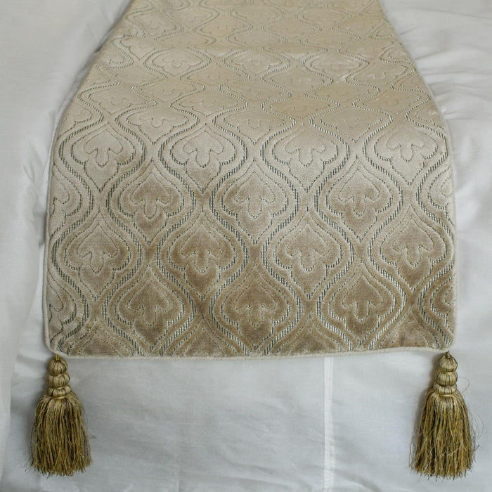 Plush Reverie - Velvet Pearl Beige Decorative Bed Runner and Pillow Cover