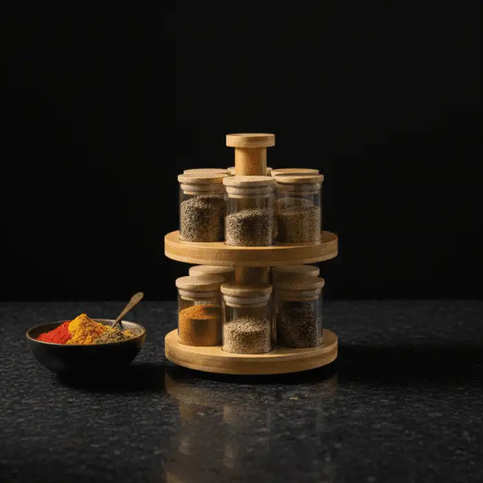 Bamboo Masala Rack Styled on Kitchen Counter
