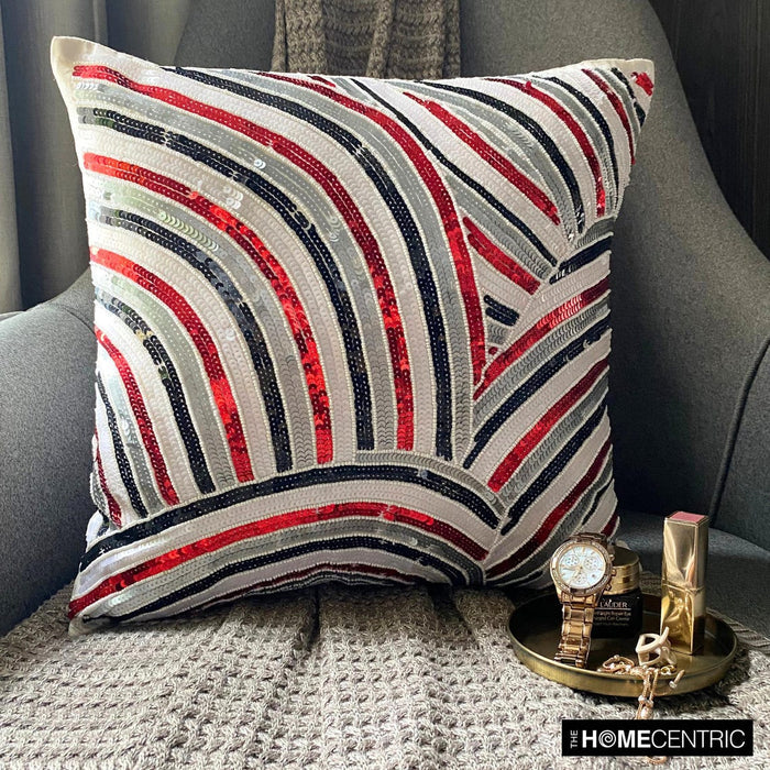 Red N Black Streaks - Red Art Silk Throw Pillow Cover