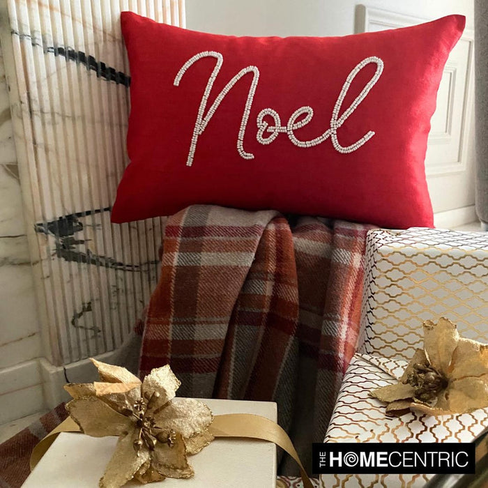 Red Silk Decorative Lumbar Pillow Cover - Noel