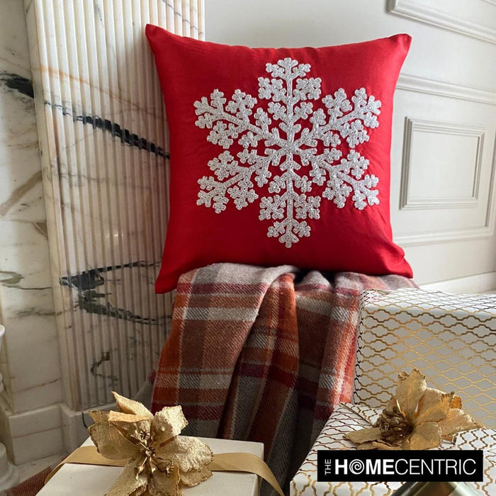 Red Silk Decorative  Throw Pillow Cover - Snowlit Flake