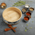 Blue Floral Wooden Spice Box by Intaryaa - front view